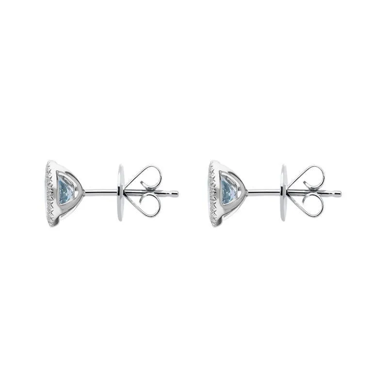 18ct White Gold 1.20ct Aquamarine 0.12ct Diamond Halo Stud Earrings