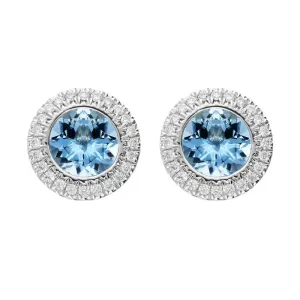 18ct White Gold 1.20ct Aquamarine 0.12ct Diamond Halo Stud Earrings