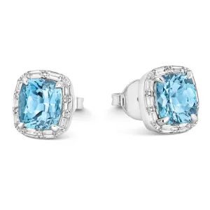 18ct White Gold 1.21ct Aquamarine Diamond Cushion Earrings