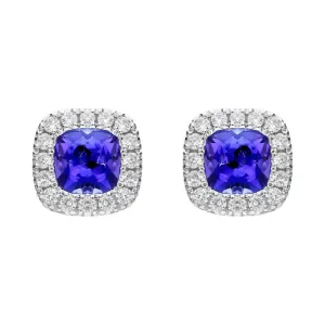 18ct White Gold 1.25ct Tanzanite 0.21ct Diamond Cushion Cut Stud Earrings