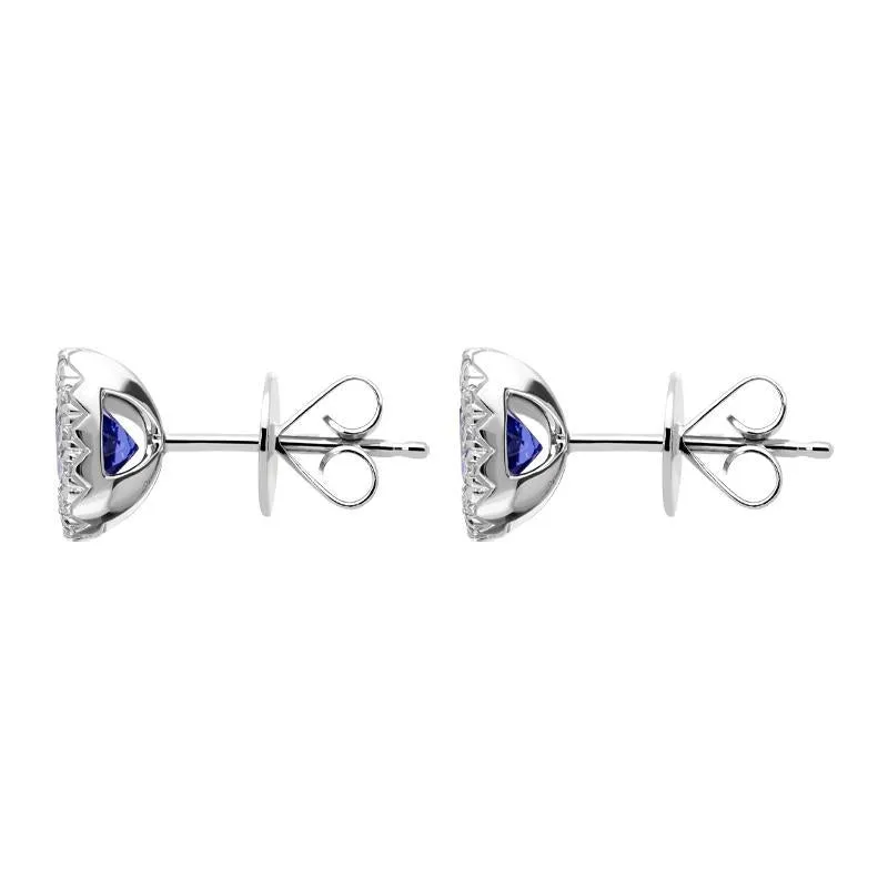 18ct White Gold 1.25ct Tanzanite 0.21ct Diamond Cushion Cut Stud Earrings