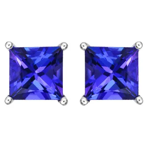 18ct White Gold 1.26ct Tanzanite Princess Cut Stud Earrings