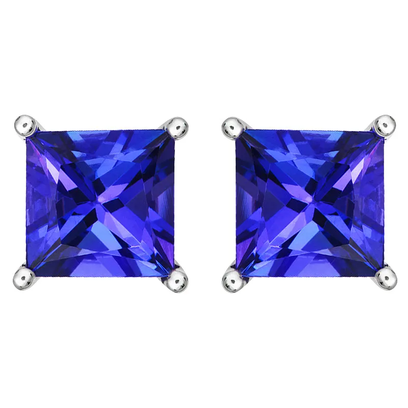 18ct White Gold 1.26ct Tanzanite Princess Cut Stud Earrings