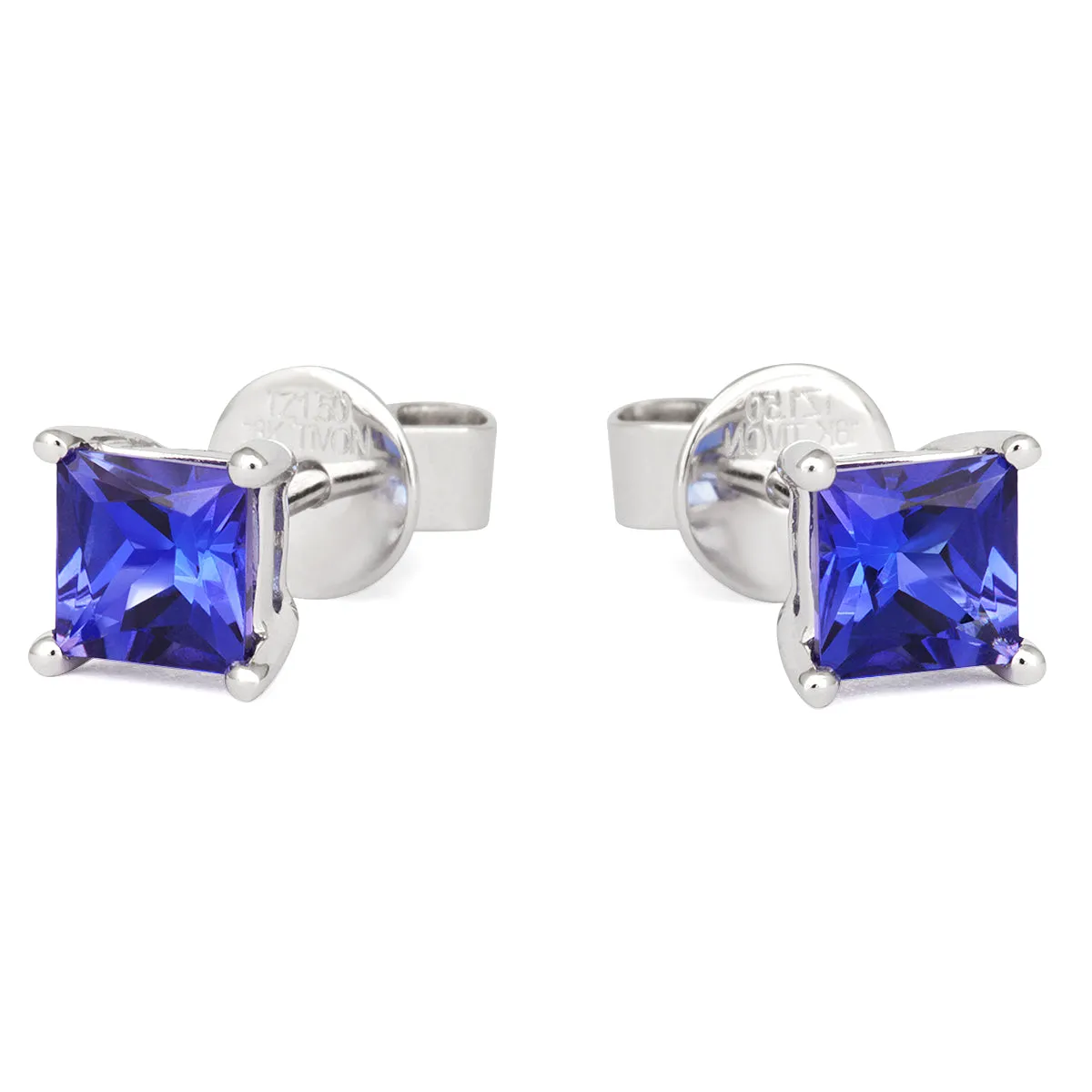 18ct White Gold 1.26ct Tanzanite Princess Cut Stud Earrings