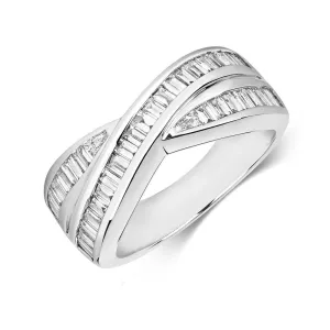 18ct White Gold 1.30ct Diamond Baguette Cut Crossover Ring