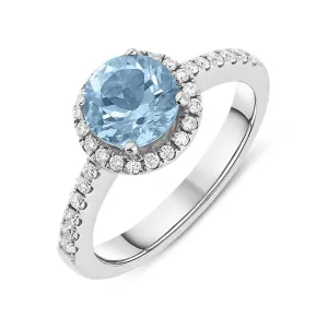 18ct White Gold 1.32ct Aquamarine Diamond Halo Ring