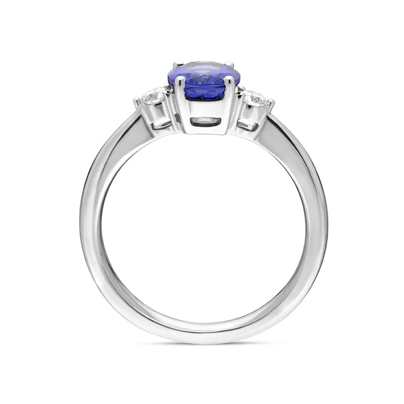 18ct White Gold 1.37ct Tanzanite 0.15ct Diamond Oval Cut Ring