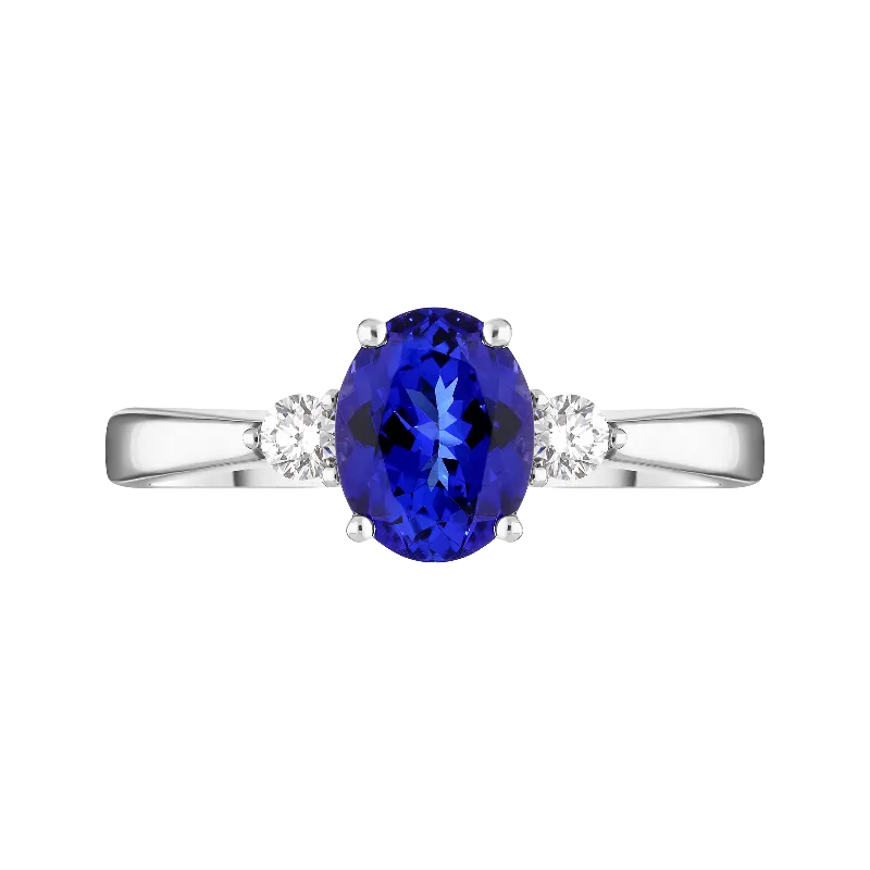 18ct White Gold 1.37ct Tanzanite 0.15ct Diamond Oval Cut Ring