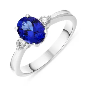 18ct White Gold 1.37ct Tanzanite 0.15ct Diamond Oval Cut Ring