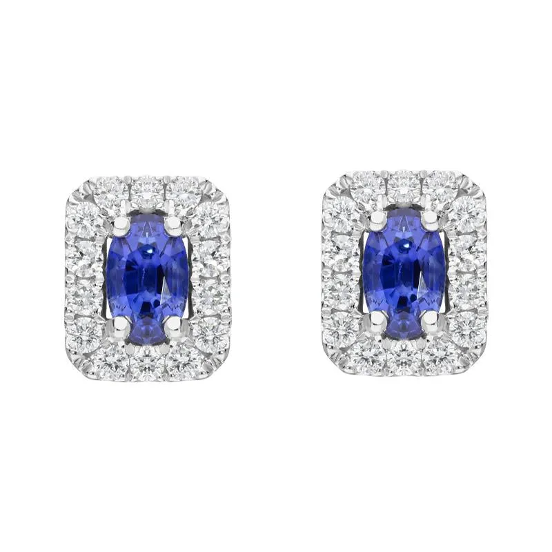18ct White Gold 1.41ct Sapphire and Diamond Oblong Earrings