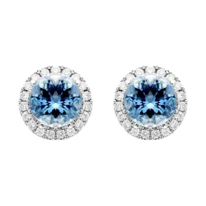 18ct White Gold 1.43ct Aquamarine 0.21ct Diamond Stud Earrings D