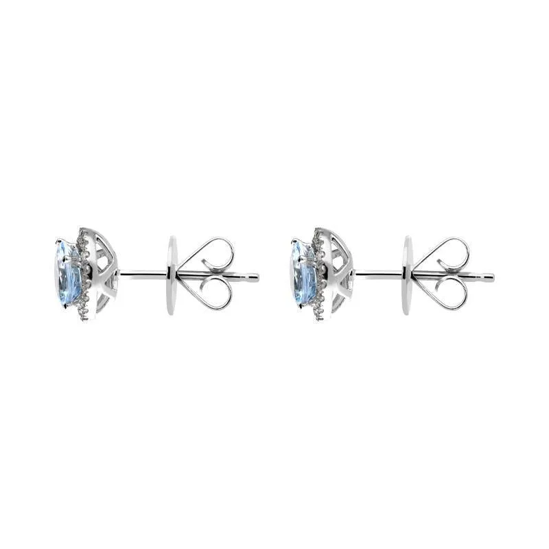 18ct White Gold 1.43ct Aquamarine 0.21ct Diamond Stud Earrings D