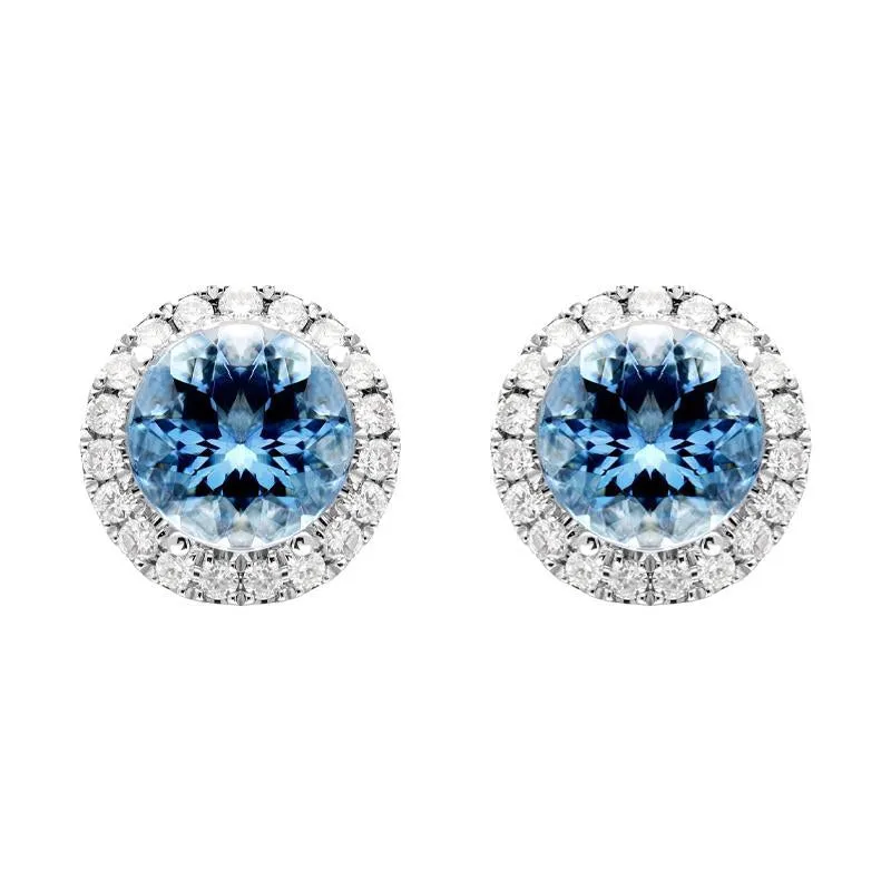 18ct White Gold 1.43ct Aquamarine 0.21ct Diamond Stud Earrings D