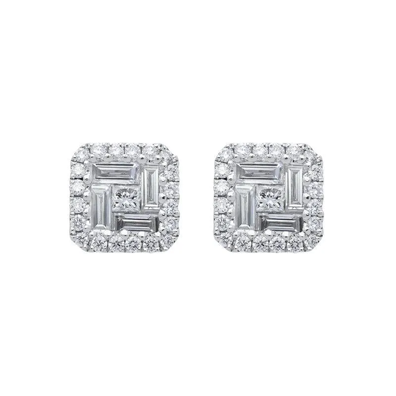 18ct White Gold 1.46ct Diamond Baguette Cut Stud Earrings