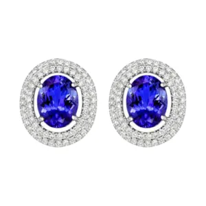 18ct White Gold 1.55ct Tanzanite 0.54ct Diamond Double Row Oval Earrings