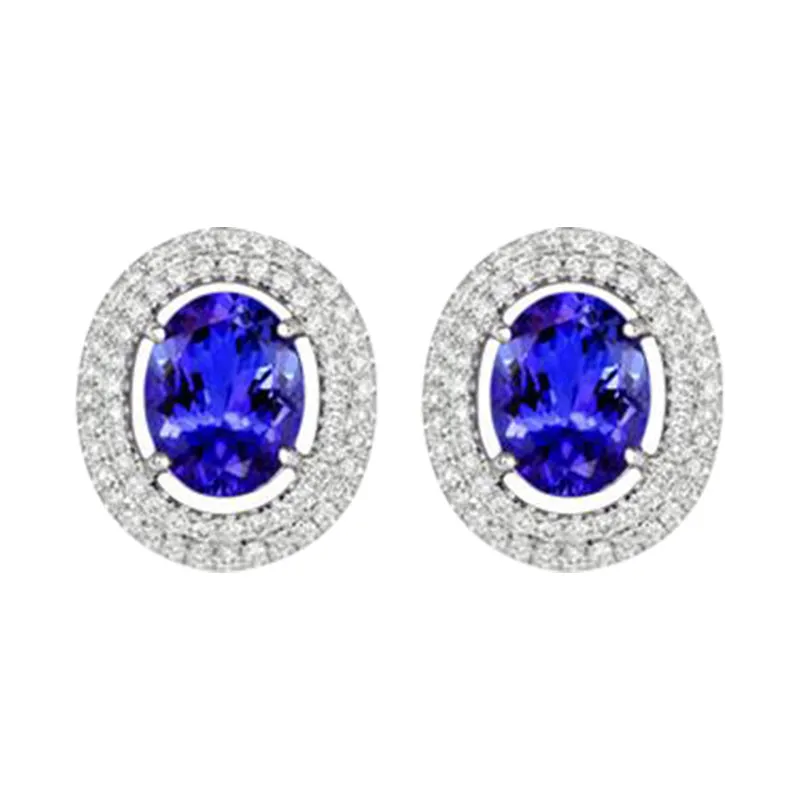 18ct White Gold 1.55ct Tanzanite 0.54ct Diamond Double Row Oval Earrings