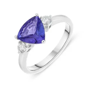 18ct White Gold 1.58ct Tanzanite and Diamond Three Stone Ring D