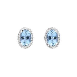 18ct White Gold 1.60ct Aquamarine Diamond Oval Cut Stud Earrings