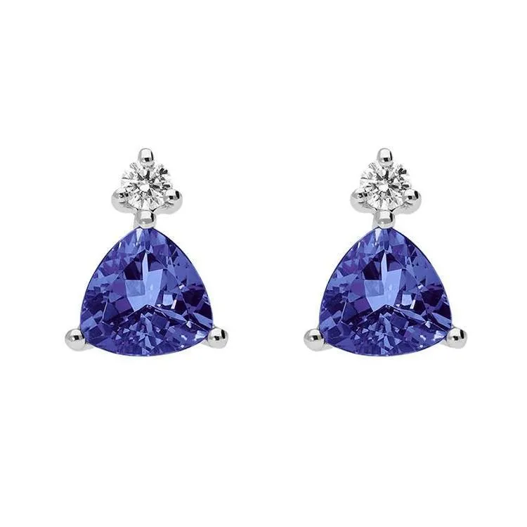 18ct White Gold 1.70ct Tanzanite Diamond Trillion Cut Stud Earrings