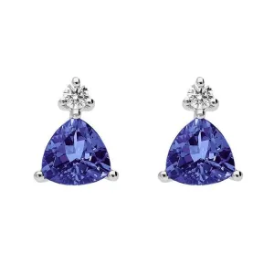 18ct White Gold 1.70ct Tanzanite Diamond Trillion Cut Stud Earrings
