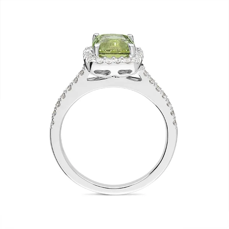 18ct White Gold 1.84ct Green Tourmaline and Diamond Halo Ring