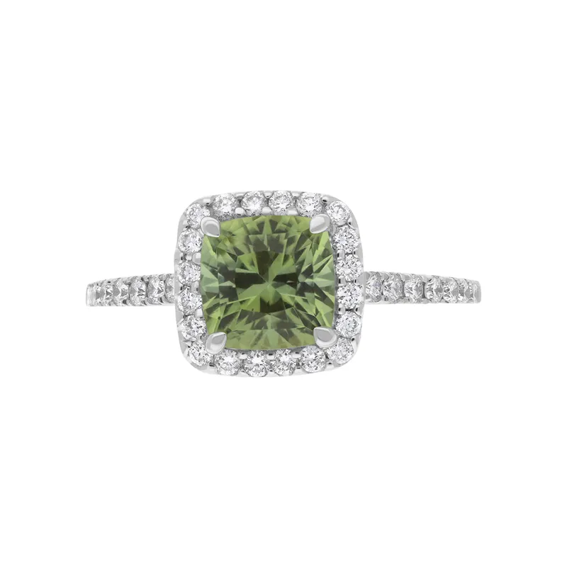18ct White Gold 1.84ct Green Tourmaline and Diamond Halo Ring