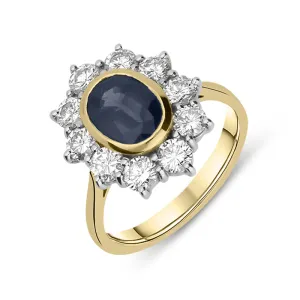 18ct White Gold 1.93ct Sapphire 1.38ct Diamond Cluster Ring