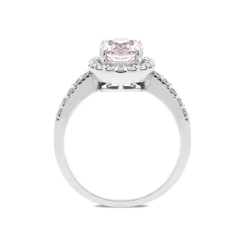 18ct White Gold 1.99ct Kunzite Diamond Halo Ring