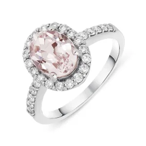 18ct White Gold 1.99ct Kunzite Diamond Halo Ring