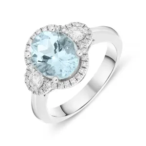 18ct White Gold 2.04ct Aquamarine Diamond Oval Trilogy Ring