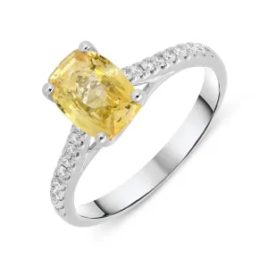 18ct White Gold 2.14ct Yellow Sapphire Diamond Ring