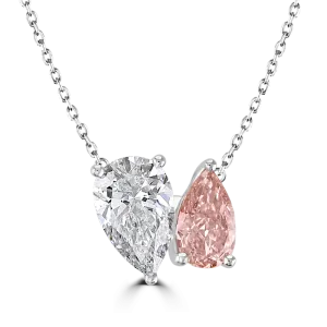 18ct White Gold  2.6ct Pink & White Laboratory Grown Diamond 'Toi et Moi' Necklace
