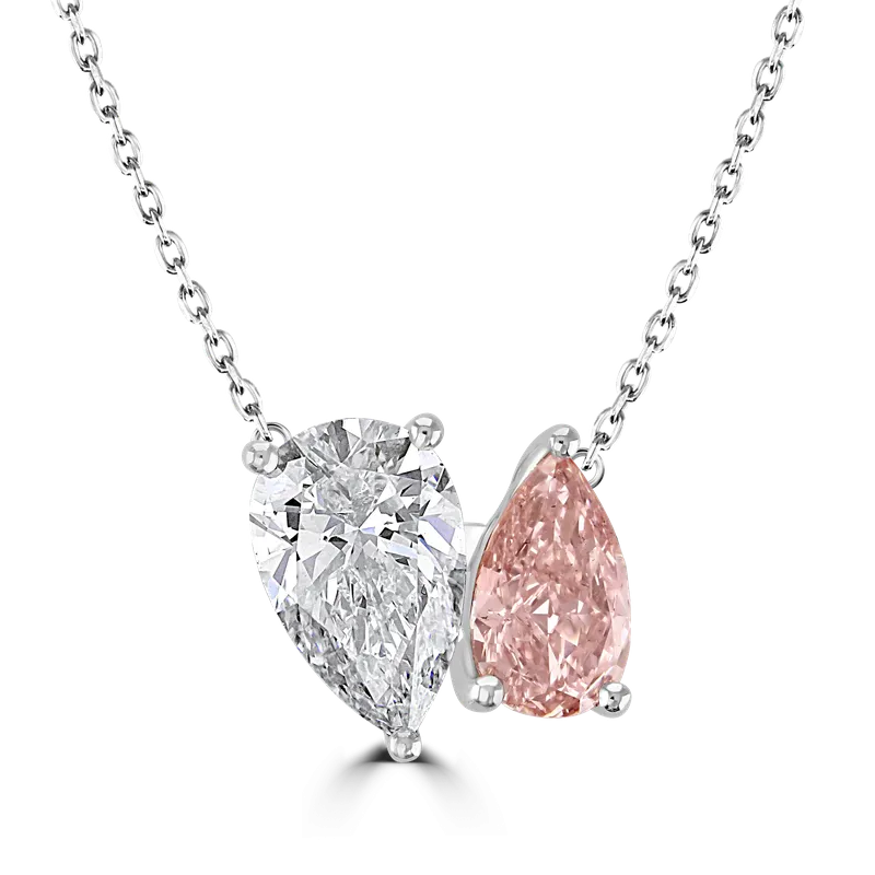 18ct White Gold  2.6ct Pink & White Laboratory Grown Diamond 'Toi et Moi' Necklace