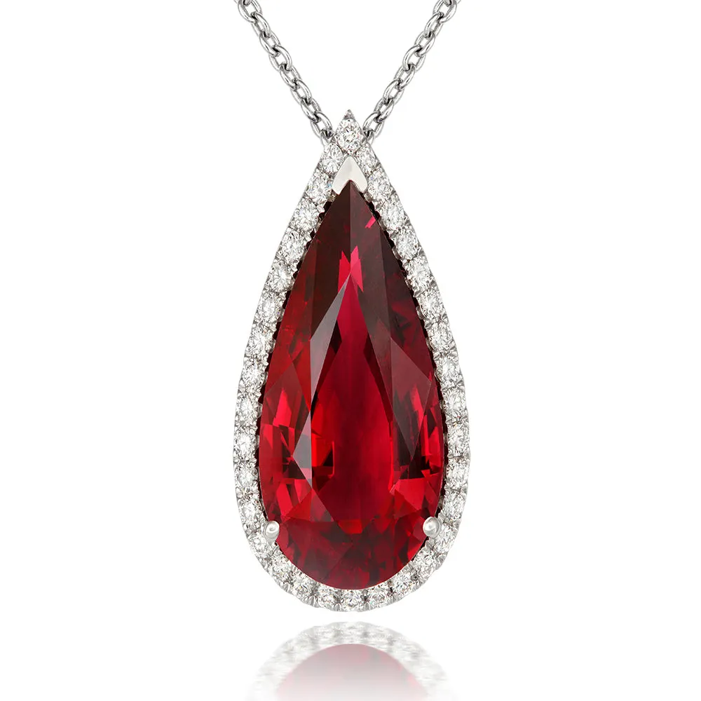 18ct White Gold 3.25ct Rubelite Diamond Pear Cut Necklace