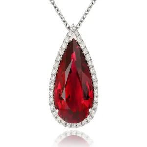 18ct White Gold 3.25ct Rubelite Diamond Pear Cut Necklace