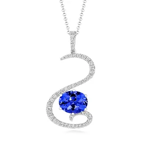 18ct White Gold 3.34ct Tanzanite Diamond Swirled Necklace