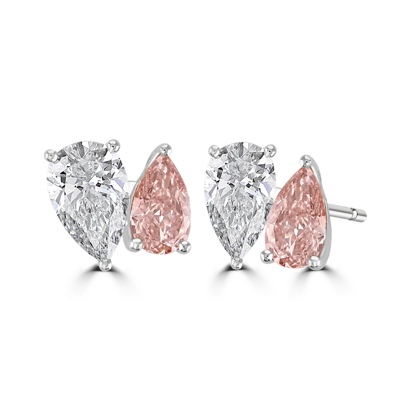 18ct White Gold 3.8ct White & Pink Laboratory Grown Diamond 'Toi et Moi' Earrings
