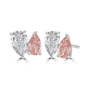 18ct White Gold 3.8ct White & Pink Laboratory Grown Diamond 'Toi et Moi' Earrings