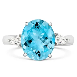18ct White Gold 3.93ct Aquamarine Diamond Oval Cut Ring