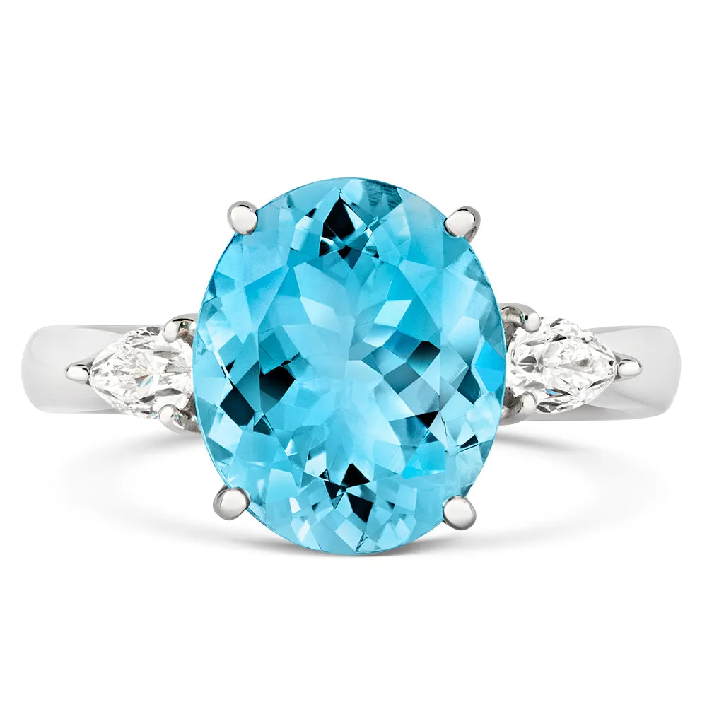 18ct White Gold 3.93ct Aquamarine Diamond Oval Cut Ring