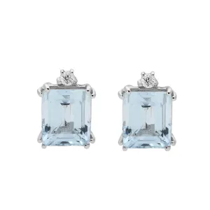 18ct White Gold 5.06ct Aquamarine Diamond Emerald Cut Earrings