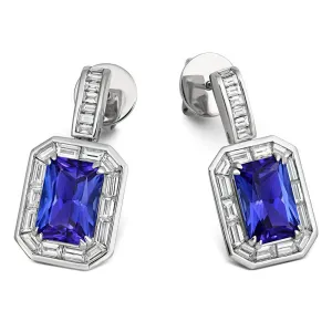 18ct White Gold 5.64ct Tanzanite Diamond Emerald Cut Earrings