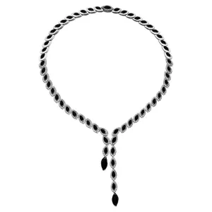 18ct White Gold 6.54ct Diamond and Whitby Jet Marquise Necklace D