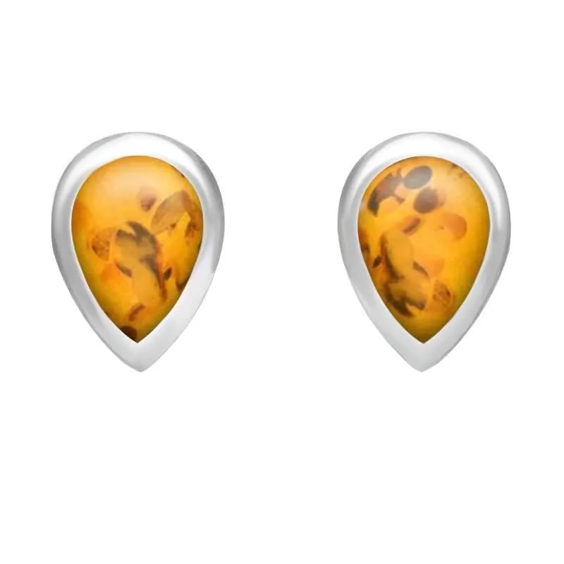 18ct White Gold Amber Dinky Teardrop Stud Earrings