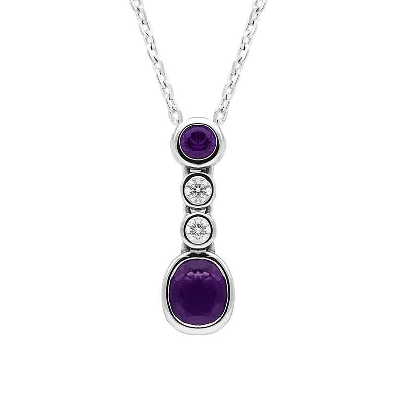 18ct White Gold Amethyst Diamond Drop Necklace