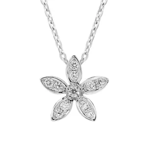 18ct White Gold and 0.16ct Diamond Flower Necklace