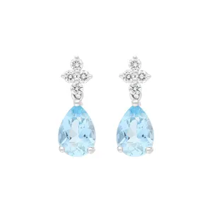 18ct White Gold Aquamarine Diamond Drop Earrings
