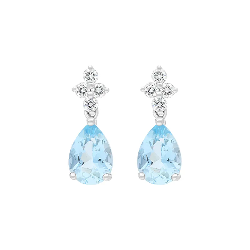 18ct White Gold Aquamarine Diamond Drop Earrings