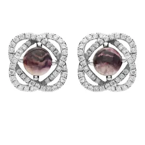 18ct White Gold Blue John 0.31ct Diamond Swirl Stud Earrings