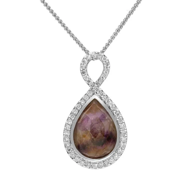18ct White Gold Blue John 0.38ct Diamond Twist Loop Necklace